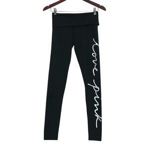 Victoria’s Secret y2k Black Spell Out Fold Over Yoga Leggings Womens Size XS